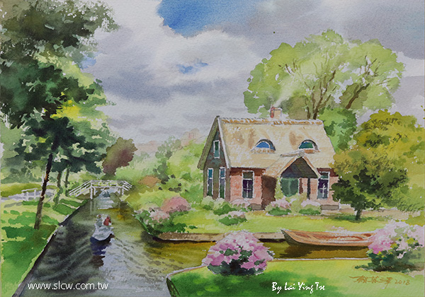 Giethoorn _painted by Lai Ying-Tse_悠遊羊角村_賴英澤 繪